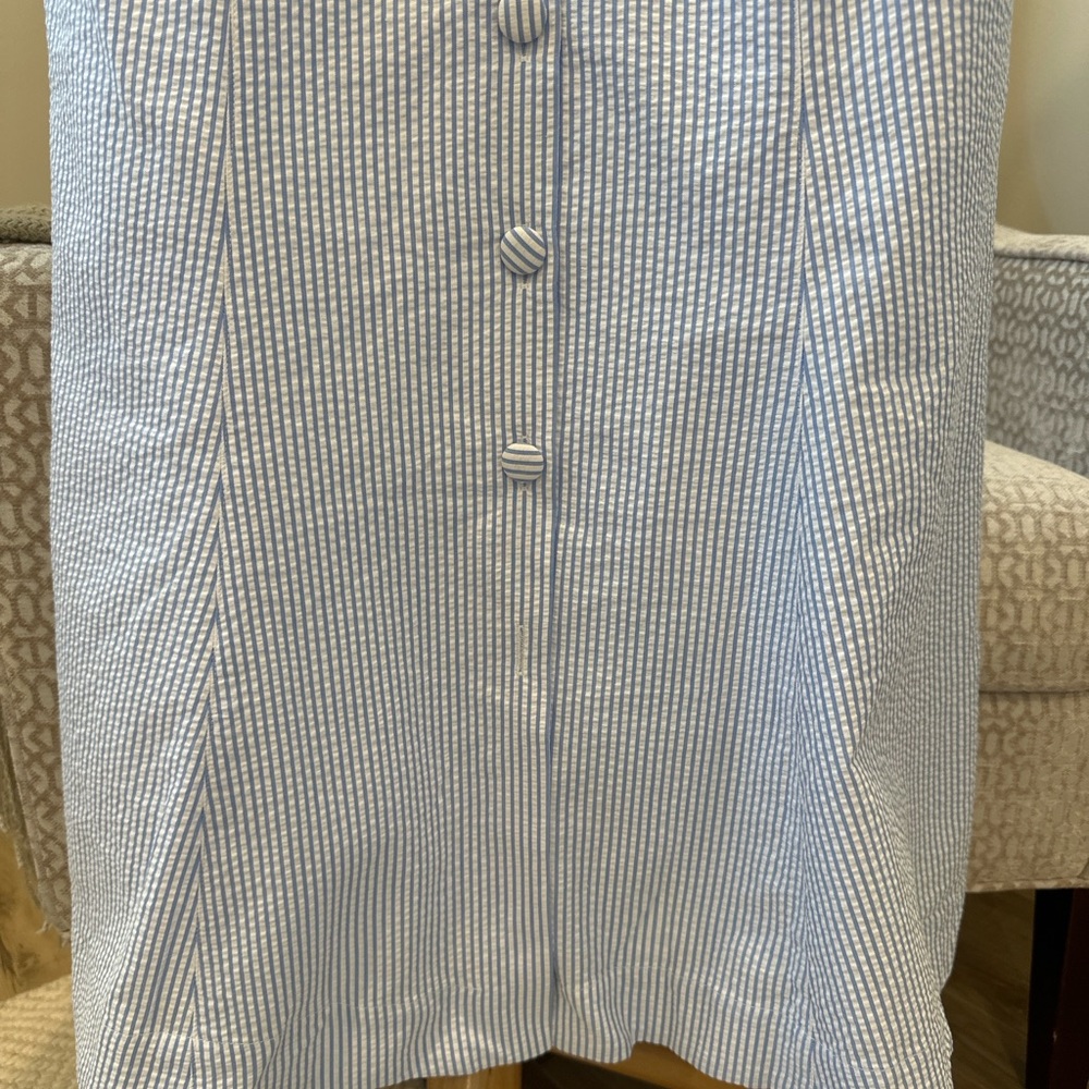 Tuckernuck Pomander Place Blue White Seersucker Dress S Button Front Fit, Midi - Picture 7 of 7